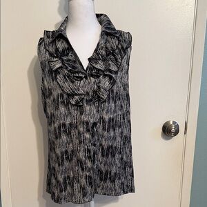 Tahari Black and Gray Ruffle Blouse